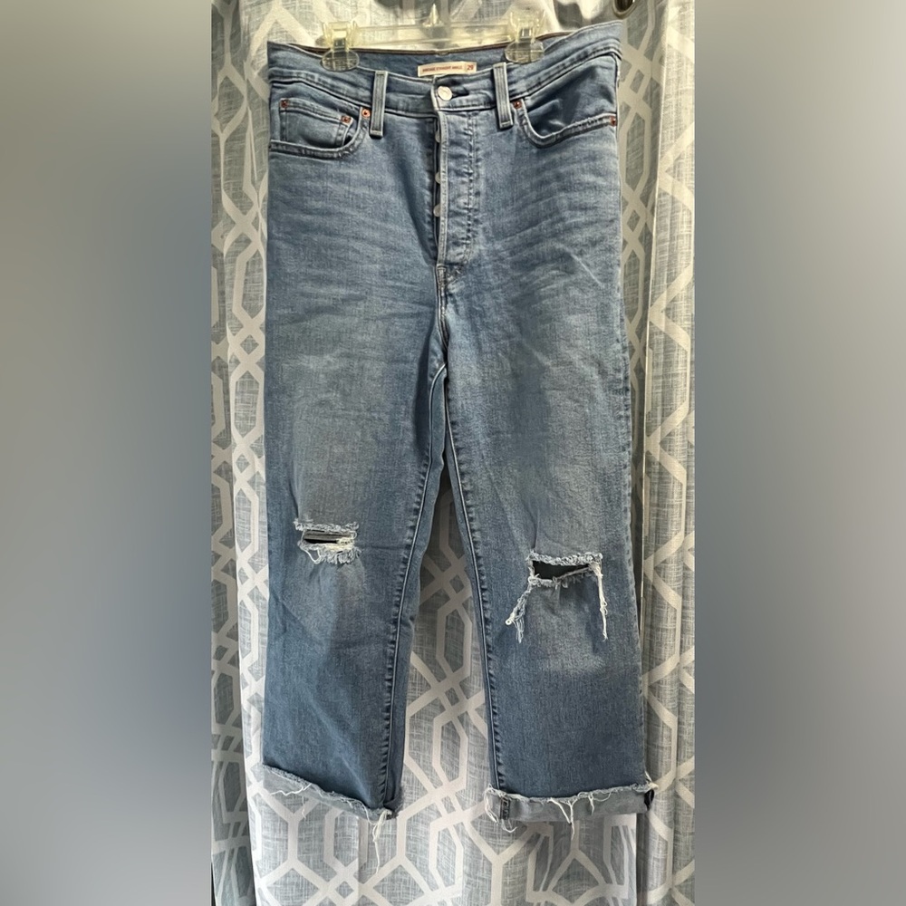 Levi's Light Blue Distressed Cropped Jeans